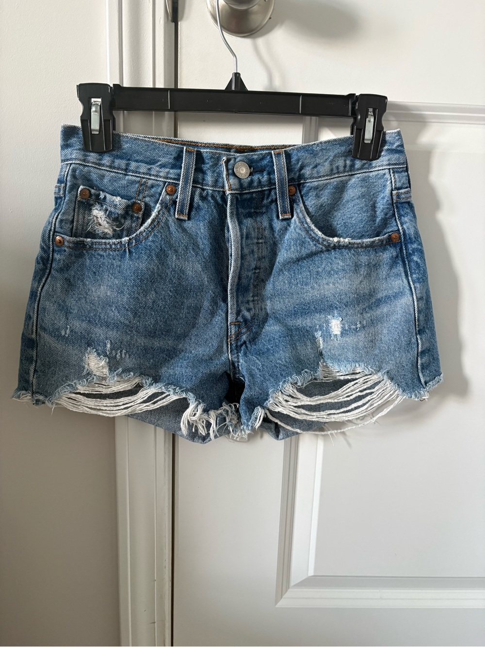 Levi 501 Distressed High-Waist Blue Denim Shorts size 25